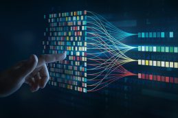 Uma pessoa tocando em uma estrutura digital de dados, representando o que é Data Science